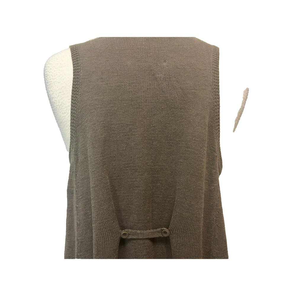 Eileen Fisher Tunic Length Vest Taupe Fine Knit  A-Line Button Front SZ M - Picture 5 of 10